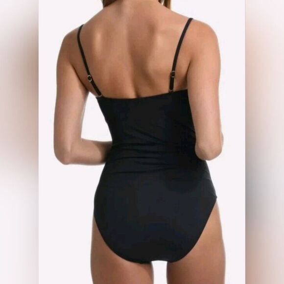 LA BLANCA ISLAND GODDESS Bandeau One-piece Swimsuit Black NWOT Sz 6 Black - Picture 2 of 5